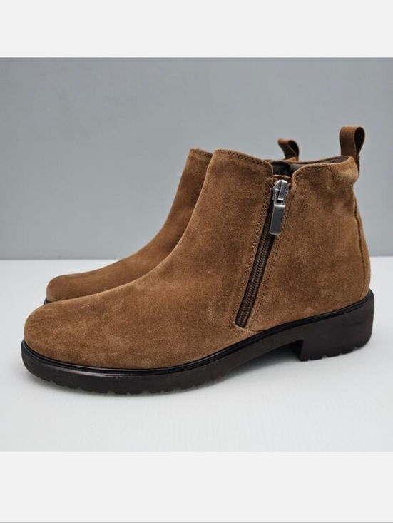 Munro Shoes - Munro Rourke Ankle Bootie Size 9 NARROW Tobacco Suede Side Zip Water Resistant